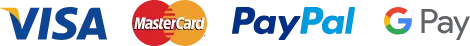 Payment Options - Visa, Mastercard, PayPal, Apple Pay, Google Pay