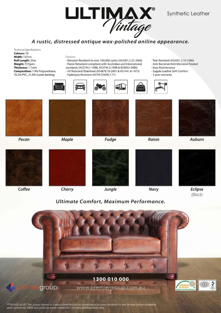 Colour Chart - Ultimax VINTAGE Synthetic Leather Range-1.webp